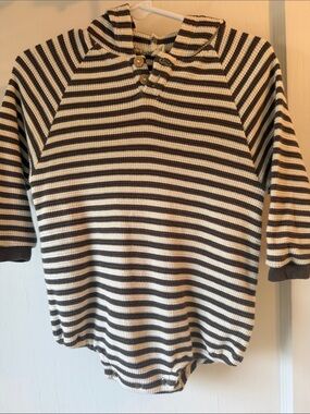 Quincy Mae Striped Knit Romper in Cream and Brown